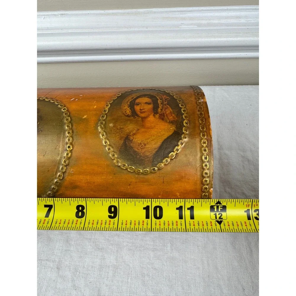 Vintage Hand Painted Dome Top Wooden Trunk Portrait Miniatures Velvet Lined 12in